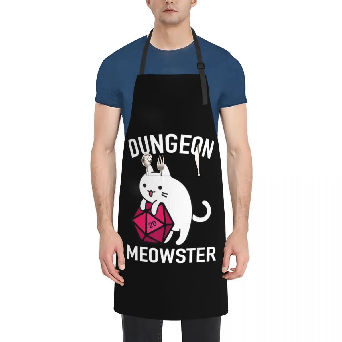 

Dungeon Meowster Funny DnD Gamer Cat D20 Apron Kitchen Womens Dresses Women Kitchen Household Items Apron