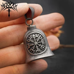 Norse Viking Rune Vegvisir Compass Motorcycle Biker Bell Hanger Gift 316L Stainless Steel Bell For Mens & FREE Bell Hanger
