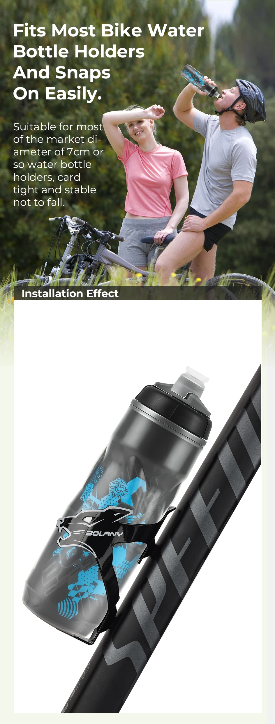 BOLANY 600 ml Fahrrad-Doppelschicht-Wasserflasche, PP5-Kunststoff + Aluminiumfolie, isoliert, für Sport/Reiten, Freizeit und Reisen – Detail 8