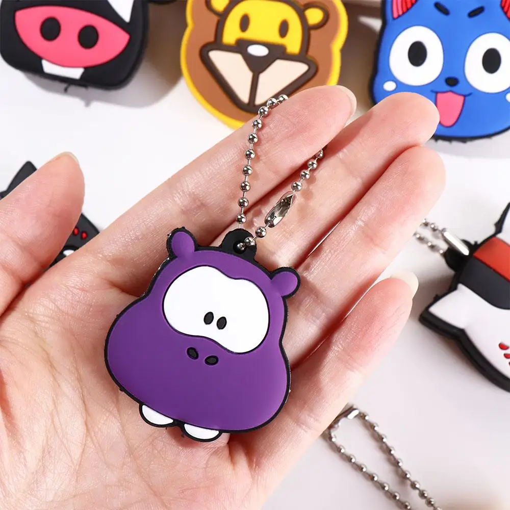 Key Dust Cover Holder LED Light Key Cover Silicone Animals Shape Cap Head Cover Creative Cartoon Keychain Case Shell Key