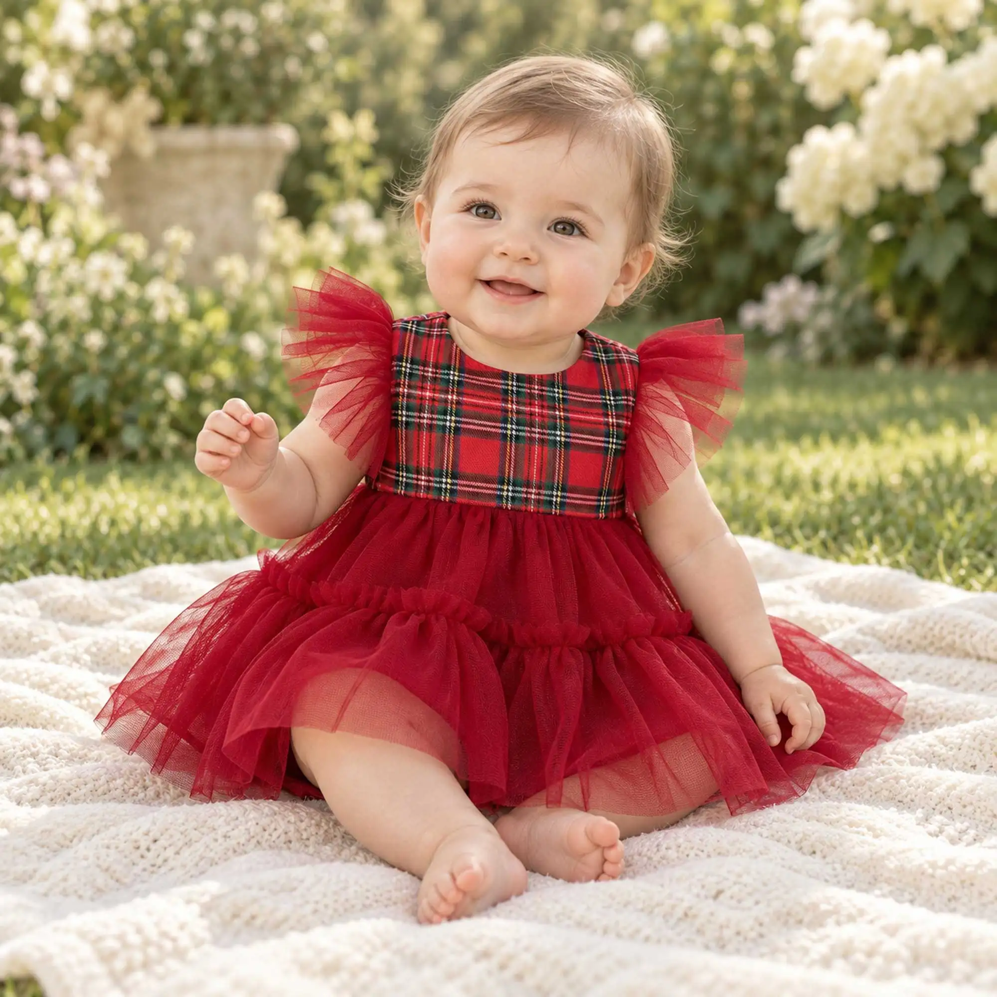 Don&Judy Festive Plaid Bodice Tulle Tiered Sleeveless Dress for Toddler Girls 1-6Y Holiday Birthday Party Family Photoshoot