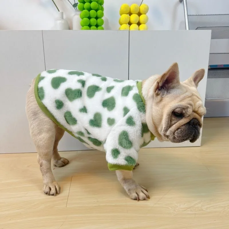 French Bulldog Winter Dog Clothes Coat Warm and Thickened Vest Jacket Fat Dog Costume Bulldog Pug Love Pattern Pet Dog Clothing