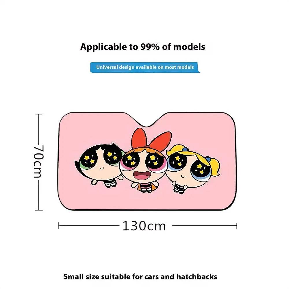 Cute-P-pOwerPuff-G- Girls Stylish And Trendy Windshield Sunshade, Car Windshield Cover, Car Sunshade Curtain, Car Sun Protection view 2