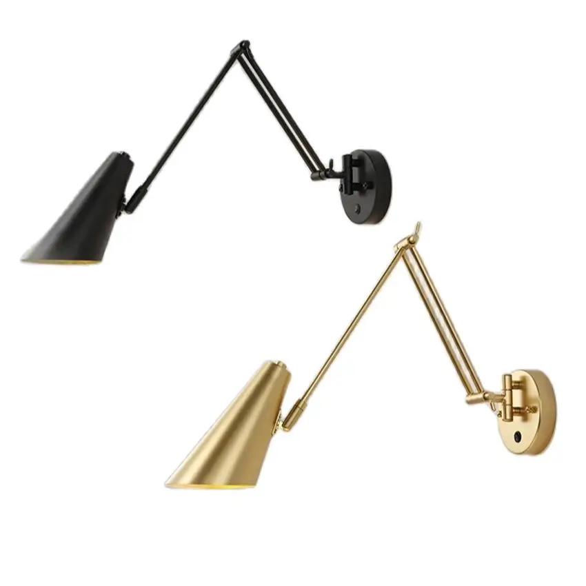 

Telescopic copper luxury COB bulb wall lamps bedroom bedside reading study with switch rotating folding rocker sconces lights