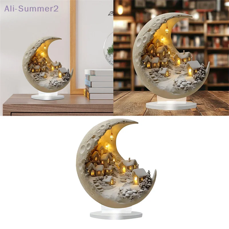 1pc Moon House Decorations For Home Ornaments Bohemian Moon House Acrylic Display Stand Kids Xmas Gift New Year