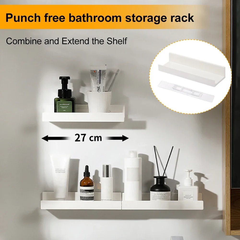 Bathroom Shelf No Drill Organizer Shower Storage Rack White Corner Shelves Wall Mounted ABS Toilet Shampoo Holder For Kitchen