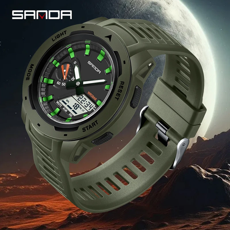 サンダ-メンズ電子時計、多機能、カレンダー付き、クロノグラフ、防水、発光、クール、学生向け、3360