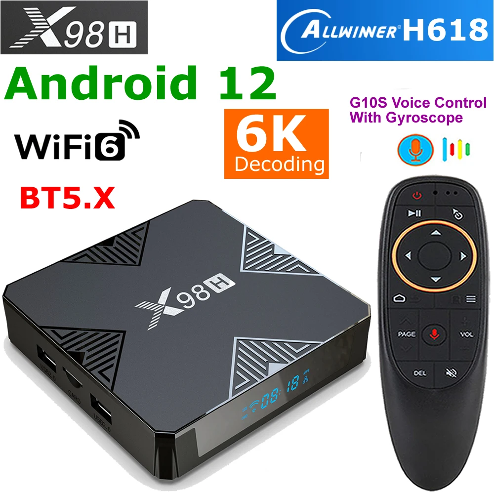 

X98H Android 12 TV Box Allwinner H618 Quad Core 4 ГБ ОЗУ 32 ГБ ПЗУ Wi-Fi6 6K Decode BT5.0 5G Dual WIFI HDR10+ 4K Set Top Box