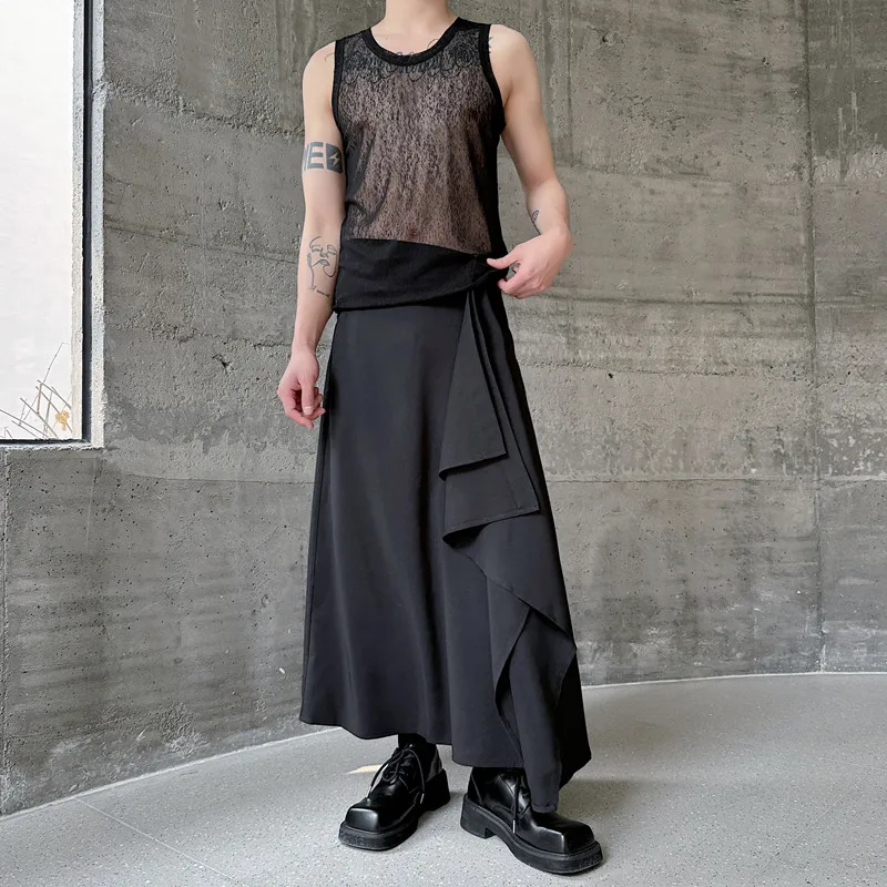 

2024 Summer New Dark Style Design Irregular Casual Solid Color Skirt Pants Personalized Trendy Ankle-length Pants