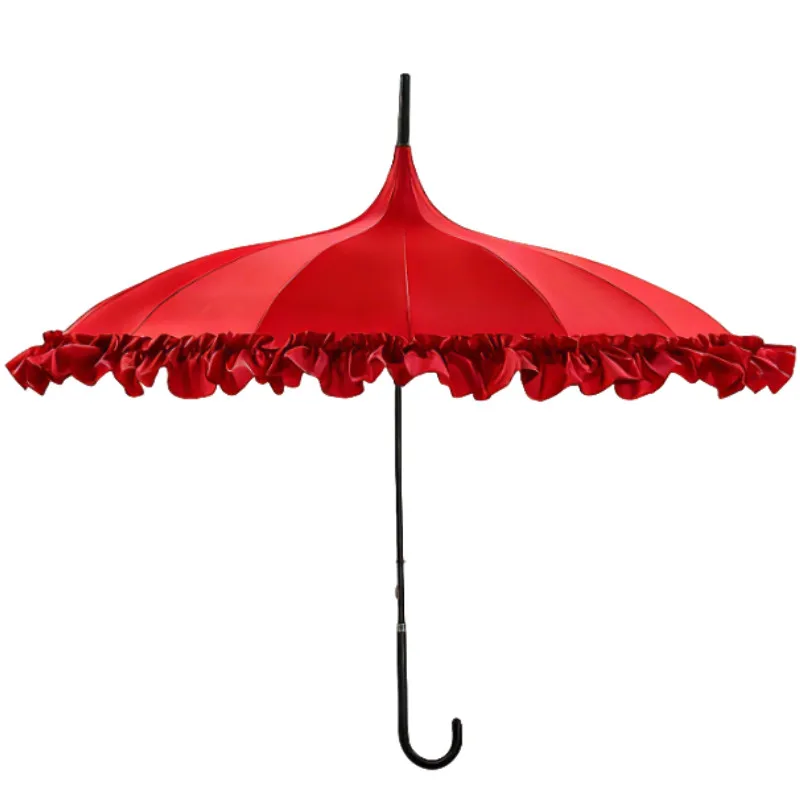 Use a red umbrella to pick up the married bride for marriage, take pictures of the customized logo of the long-handled umbrella