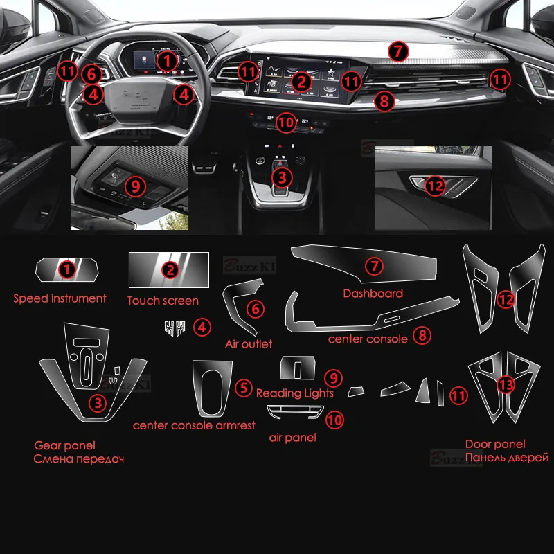 For Audi Q3 Q4 E-tron Q5 Q7 Q8 Gearbox Panel Navigation Screen Automotive Interior TPU Protective Film Anti-Scratch Sticker