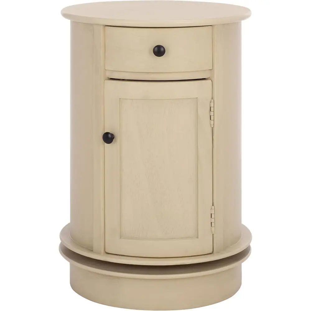 

Collection – Sand Accent Table, Round Swivel Side Table with 1 Drawer & Interior Cabinet Storage, Classic Pedestal Design, Fully
