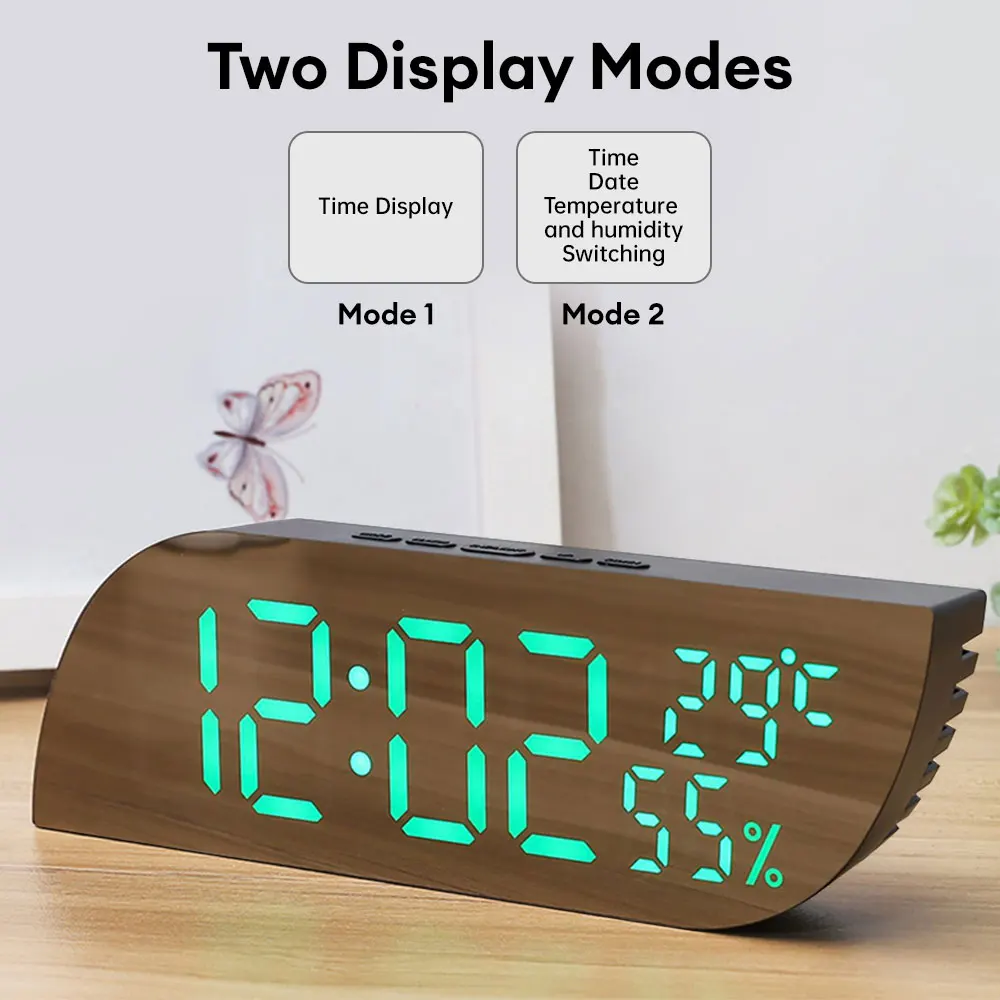 

Digital Alarm Clock Temperature Humidity Date 3 Alarms 2 Display Mode Unlimited Snooze Table Clock 12/24H Night Mode LED Clock