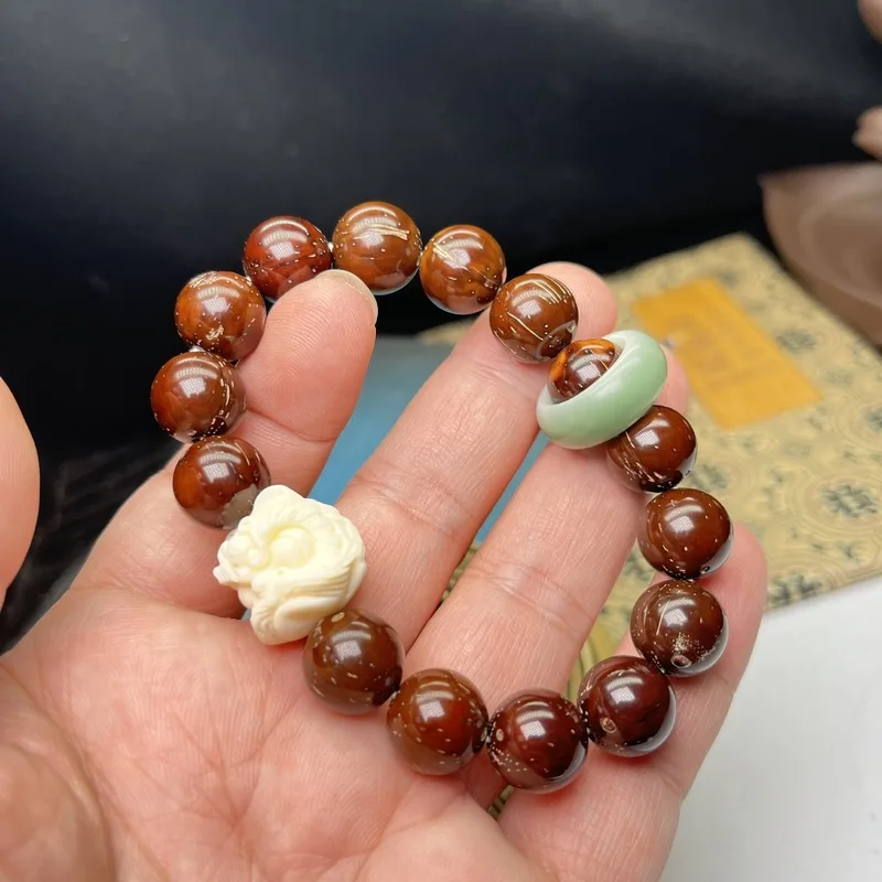 Lion Dance Purple Gold Mouse Light Bead Bodhi Seed Bracelet Soft to the Touch Women's Buddhist Prayer Beads Collectible Handp