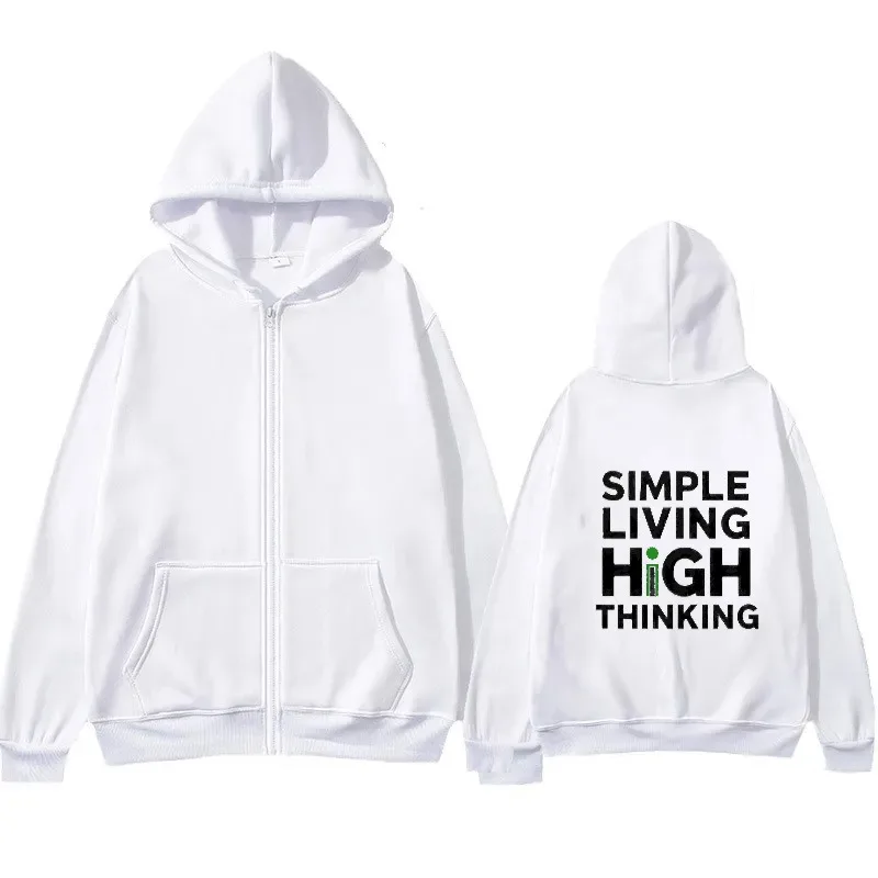Men's Hooded Jacket Black Simple Living High Thinking Printed Streetwear Casual Outwear for Daily Wear and Outdoor Activities