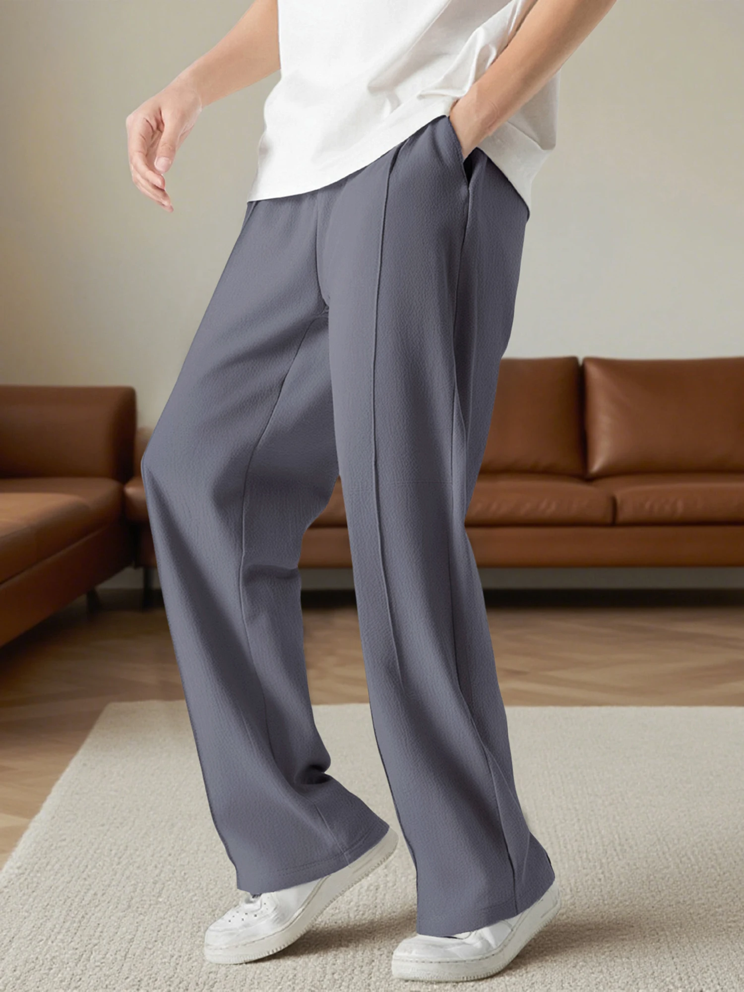 Men s Casual Elastic Waist Drawstring Loose Fit Pants with Pockets Comfortable Trousers for Everyday Wear