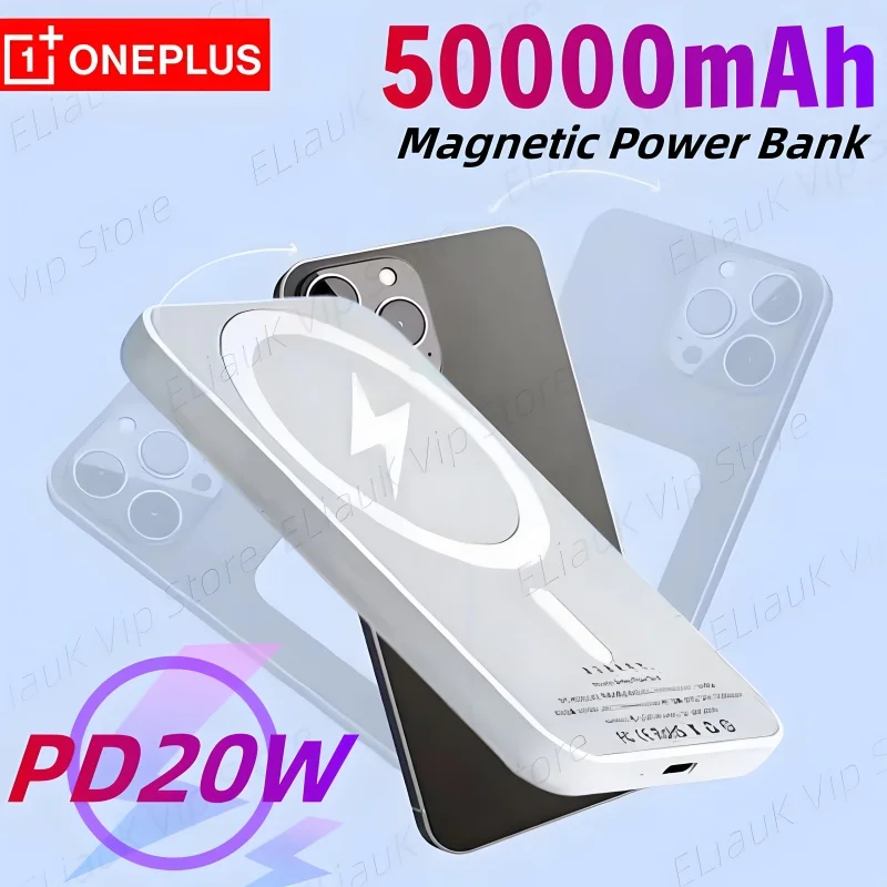 OnePlus-Banco magnético de 50000mAh, batería de repuesto externa, carga rápida inalámbrica portátil para Apple iPhone Magsafes PowerBank