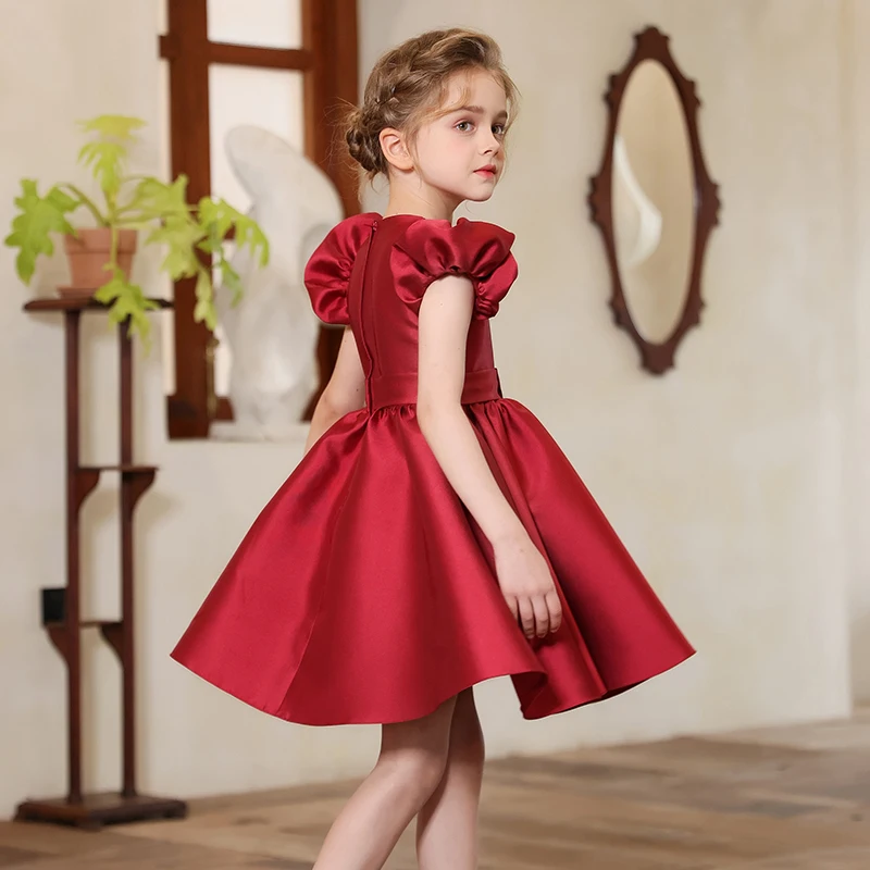 Robe de soirée princesse Noble pour enfants, rouge Royal, manches bouffantes, pour fête de mariage, robe de concours de luxe, vêtements d'anniversaire