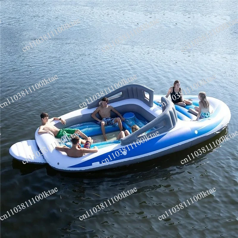400cm Inflatable PVC Thickened Inflatable 6 Person Island Floating Bed Inflatable Yacht Floating Boat for Water Sports