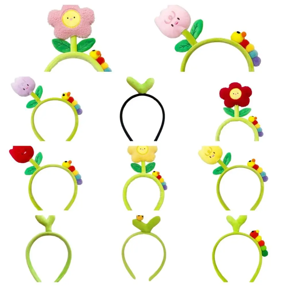 Creative Plush Cloth Color Tulip Flower Caterpillar Hairbands For Girl Woman Cute Cartoon Wash Face Make Up Headband