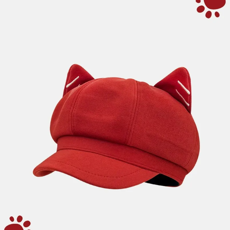 1PC Cute Stylish Cat‑Ear Beret with Playful Ear Details‑A Lovely Fashion Headpiece for Daily Street‑Style Looks, Anime‑Inspired Outfits, Gifting and Accenting Trendy Casual Ensembles