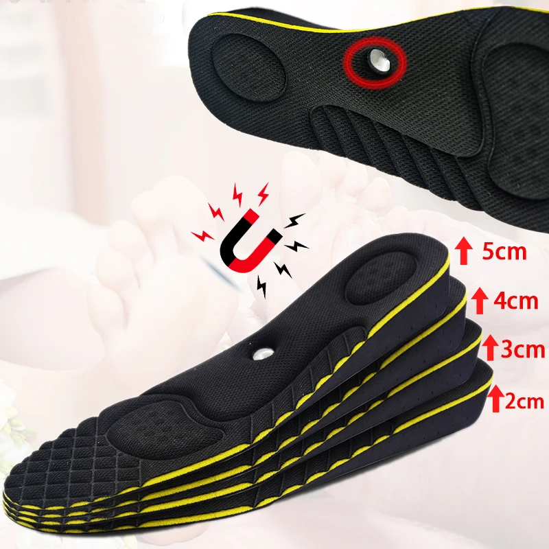 New 2-5cm Magnet Invisible Arch Height Increase Insoles Cushion Adjustable Shoes Heel Insert Taller Support Absorbant Foot Pad