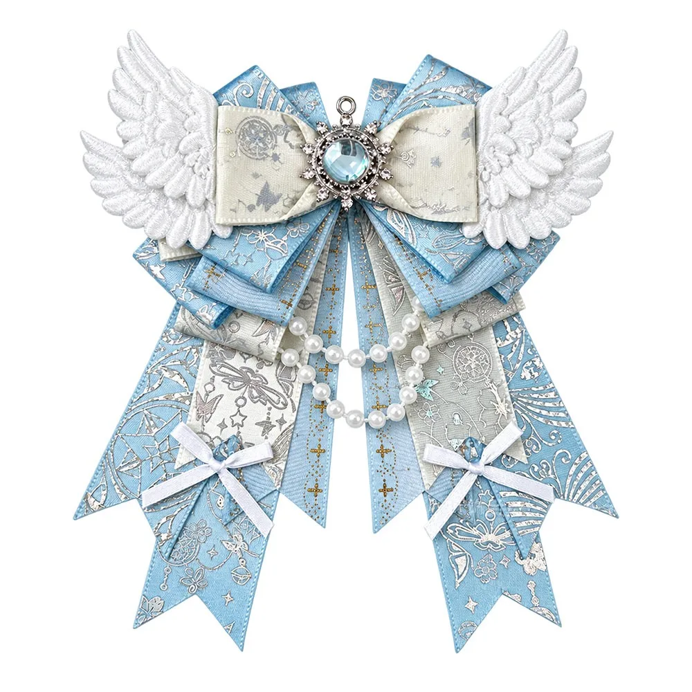 Rhinestone Gem Center Lolita Bow Bag Pendant Layered Ribbon Tails Sweet Style ItaBag Bow Accessories Wing Handmade