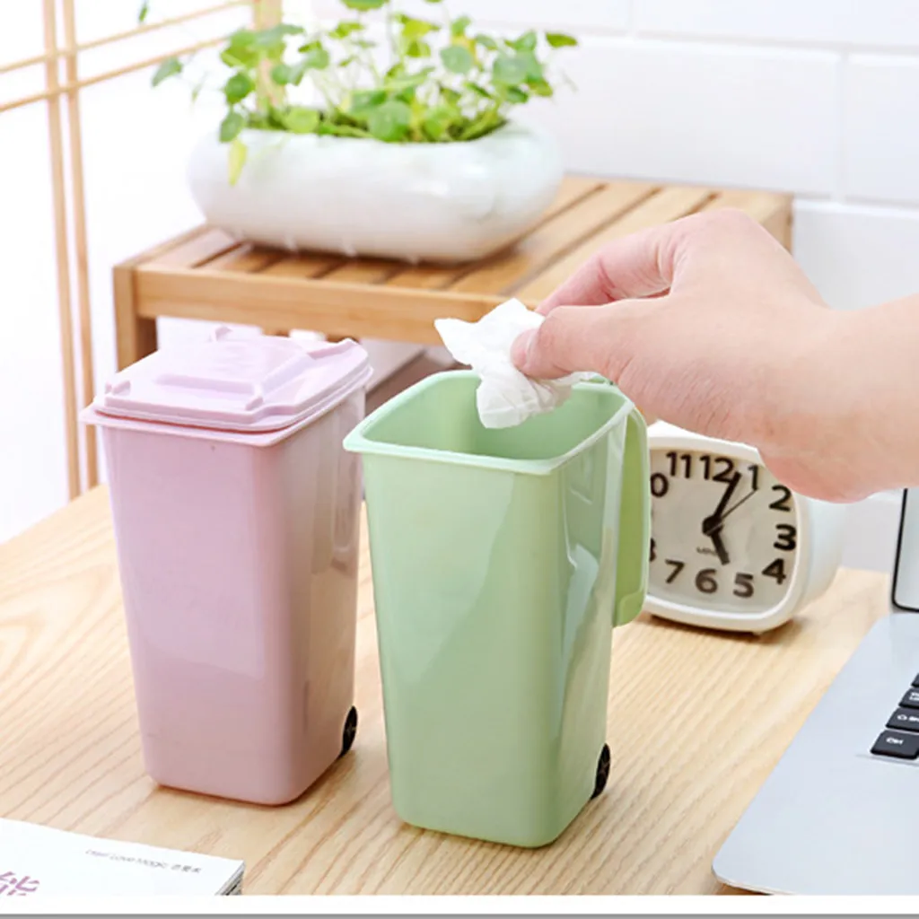 Mini Plastic Trash Can Storage Desktop Organizer Pen Pencil Holder Desktop Sundries Organization Home Accessories Tools