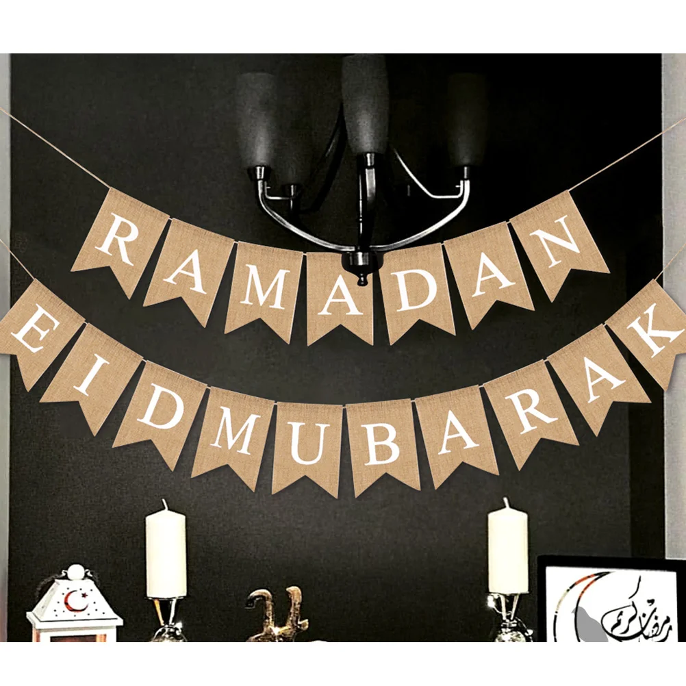 

Natural Feel Decor Burlap Banner Pull The Flag Muslim Eid Decorations Party Supplies Bunting