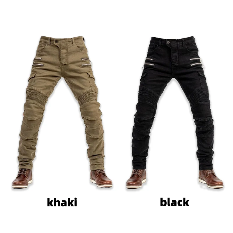 New Double Zipper Metal Style Motocross Trousers Men For Woman Outdoor elasticity Riding Jeans Protective Gear Motorcycle Pants - Image 2