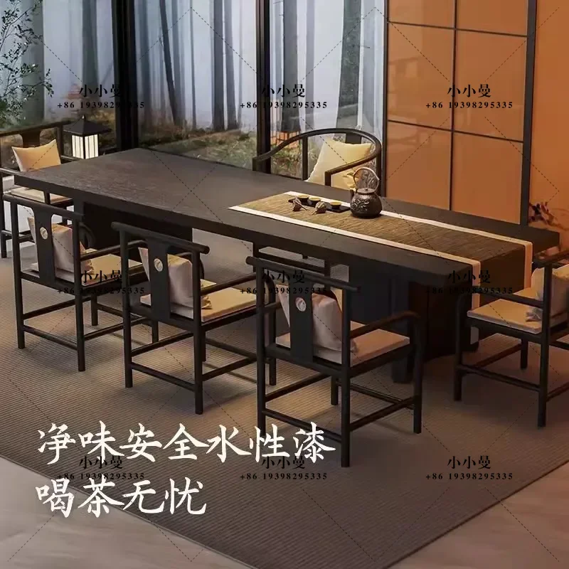 Song Dynasty Aesthetic Solid Wood Large Board Tea Table and Chair Set Home Living Room New Chinese Zen Style Light Luxury
