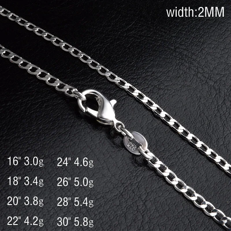 New Design 925 Sterling Silver 16/18/20/22/24/26/28/30 Inch 2mm Charm Chain Necklace For Women Man Fashion Wedding Party Jewelry