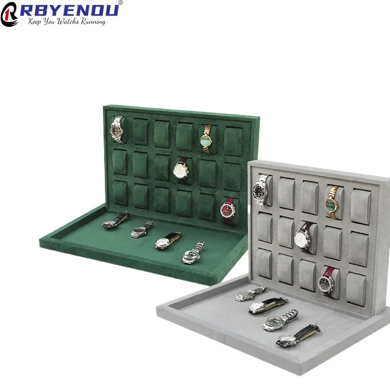 For Watch Exquisite Flannel Watch Tray Velvet Display Watch Storage Tray Capacity 15-18-24 Slots Organizador Customizable Logo