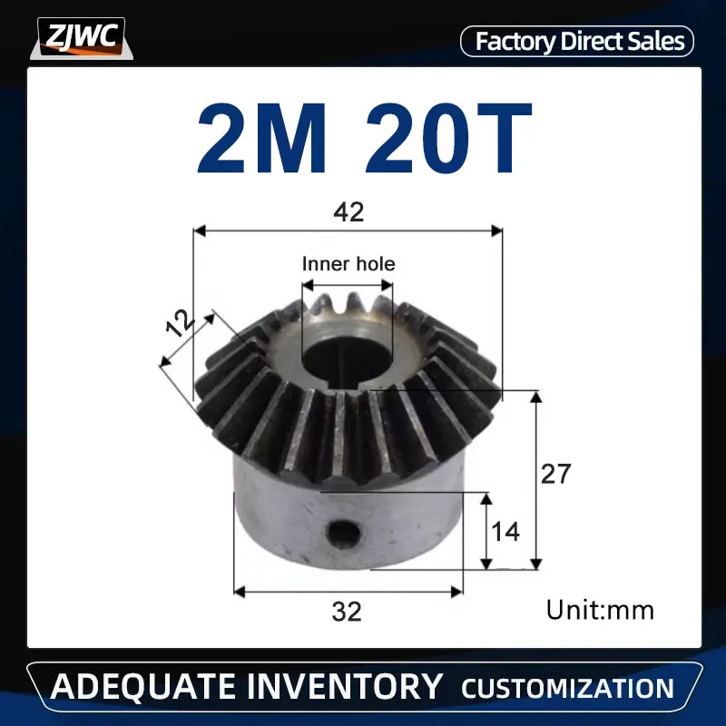 

1pc Bevel Gear 2M 20Teeth With Hole 7mm 8mm 10mm 12mm 14mm 15mm 16mm 17/18mm 90 Degree Drive Commutation Steel Gears With Screw