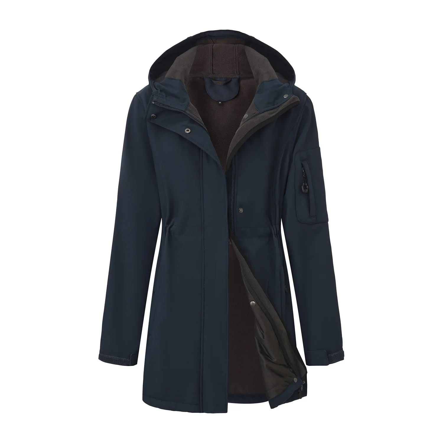 Women's Hooded Fleece Jacket Multi-Pocket Windbreaker Fashionable Autumn Winter Wear