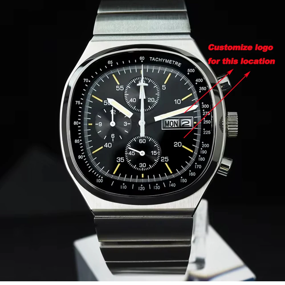Hruodland Retro Quartz Chronograph Men Watches Sapphire Glass Stainless Steel Fashion Dress Wristwatch F-022 reloj hombre