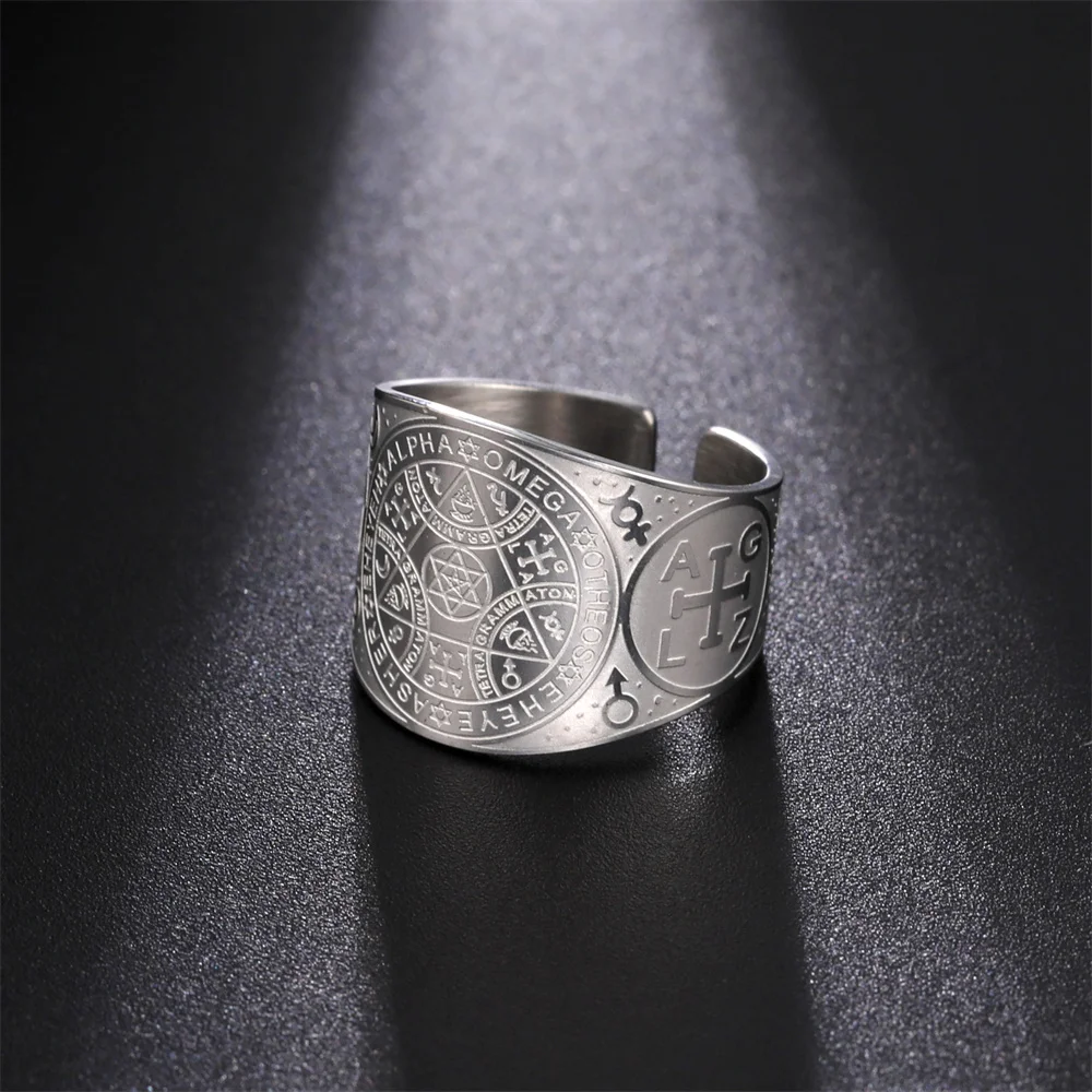 Wicca Pentagram Witch Finger Ring for Women Vintage Tetragrammaton Solomon Seal Amulet Sacred Geometry Stainless Steel Jewelry