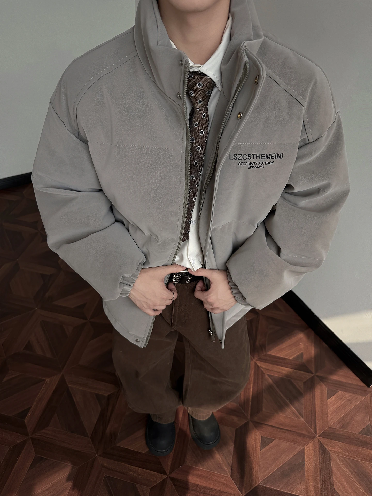 

Мужское зимнее хлопковое джинто из искусственной кожи в американском стиле в стиле ретро, элитное модное брендовое теплое пальто с воротником-стойкой