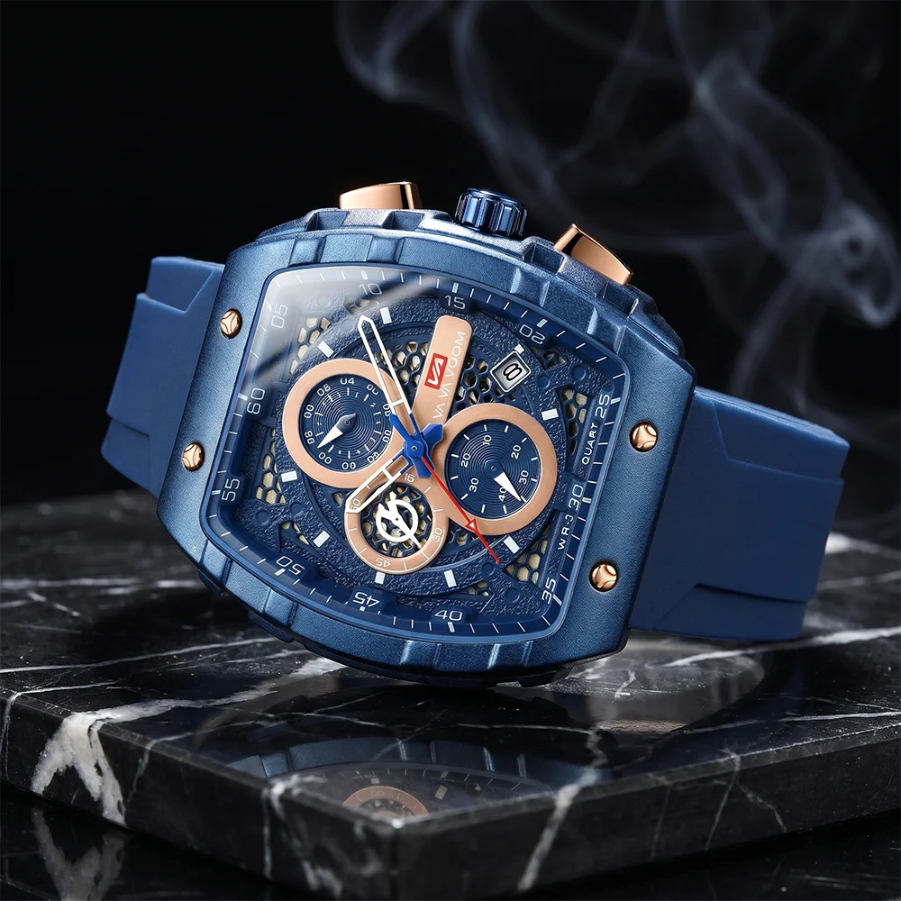 VA VA VOOM Tonneau Frosted Case Texture Top Brand Quartz Watches Men Multifunctional Luxury Sports Chronograph AAA Watch Men