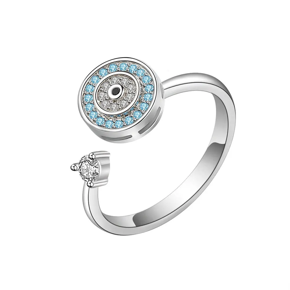 Viking Evil Eyes Rotating Adjustable Knuckle Rings For Women Crystal Anxiety Relief Spinning Ring Fidget Spinner Bague Femme