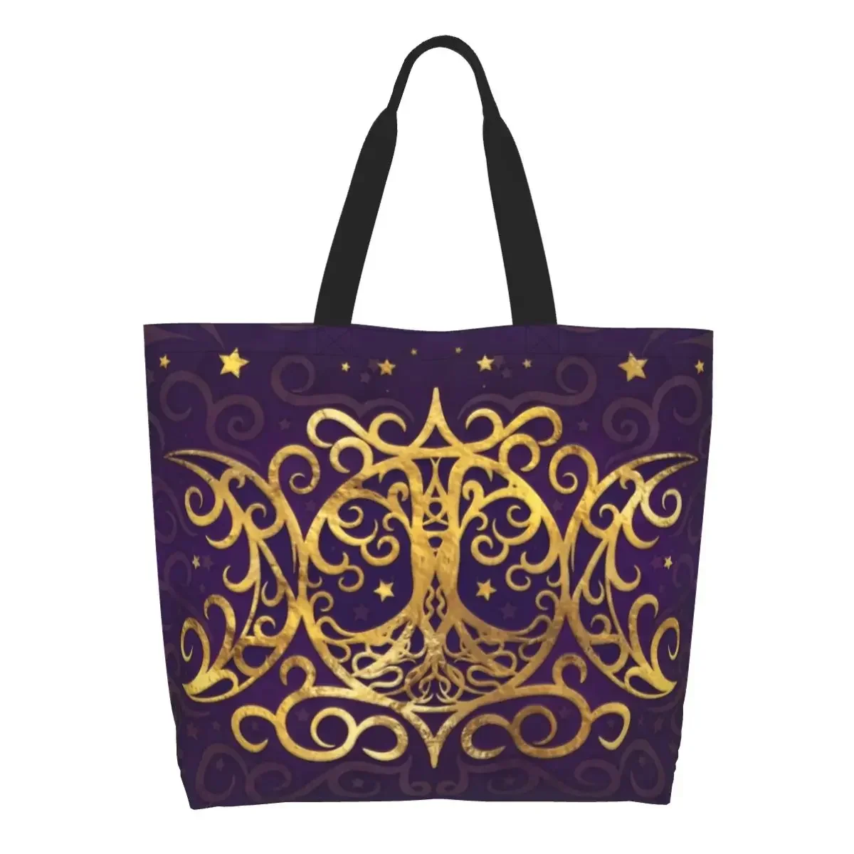 Triple Moon Goddess Grocery Shopping Bags Printed Canvas Shopper Tote Shoulder Bags Big Capacity Goth Pentagram Witch Handbag