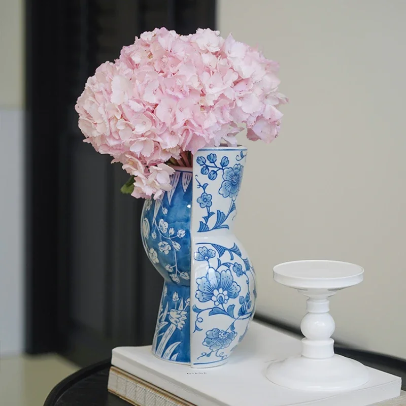 

Blue White Porcelain Vases Chinese Style Living Room Originality Ikebana Arrangement Bottle TV Cabinets Home Decorations