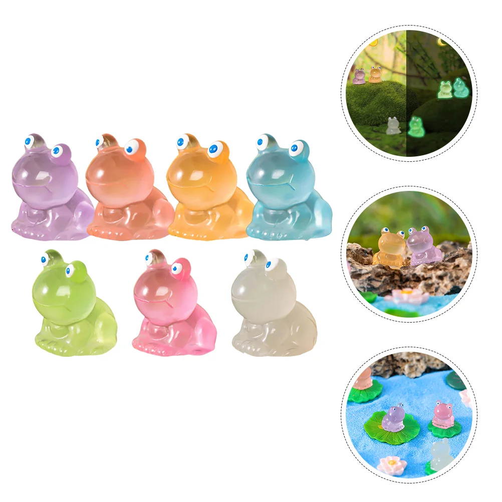 

7 Pcs Luminous Frog Figurine Unique Decor Toys Animals Container Figurines Fun Home Resin Office Accessories