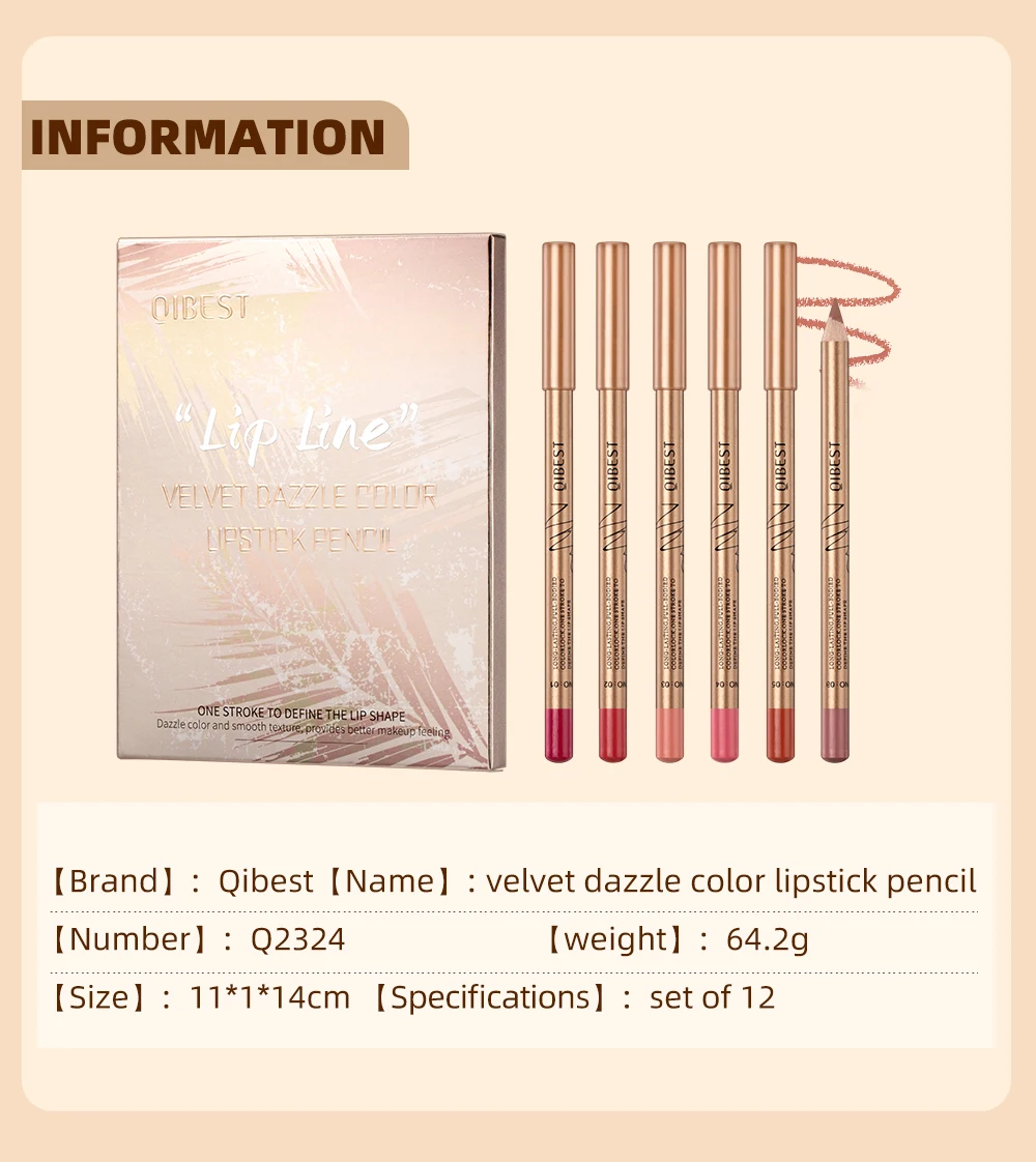 QIBEST 12 Farben Lippenstifte Matte Lipliner Bleistift Wasserdicht Lippenstift Lip Liner Stift Glatte Nude Lippenstift Stifte Für Lippen Make-Up – Detail 12