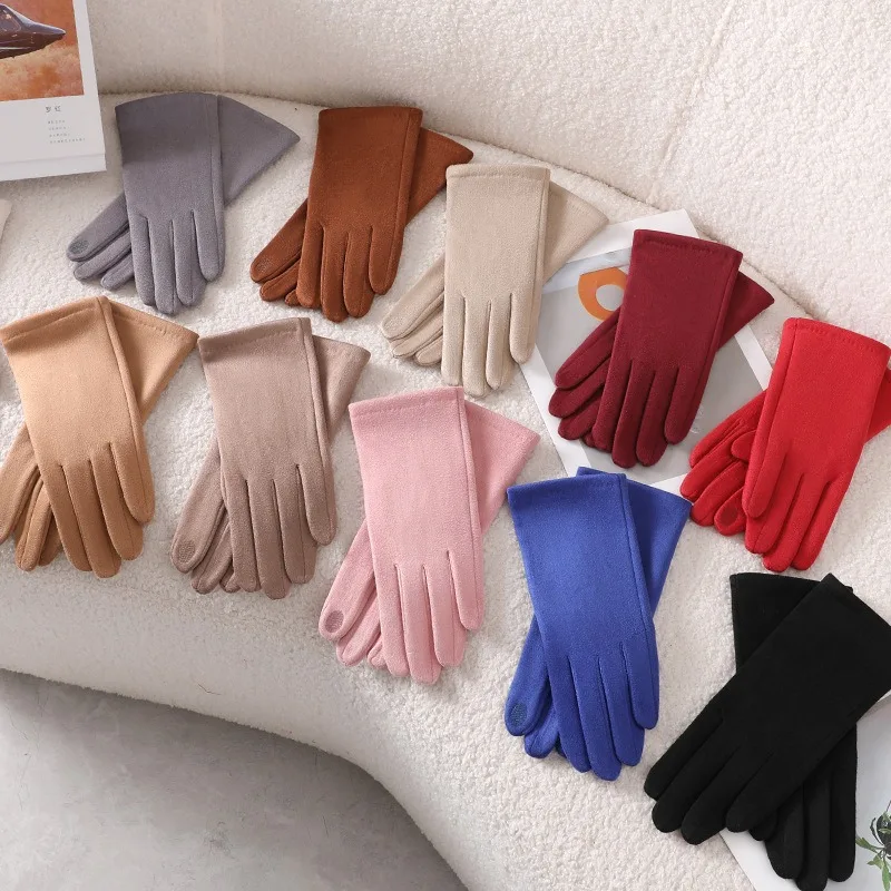 بسيطة الصلبة نمط أزياء أنيقة المرأة الشتاء قفازات من جلد الغزال الشتاء الدفء شاشة تعمل باللمس إضافة المخملية سميكة مرونة أريكة #1