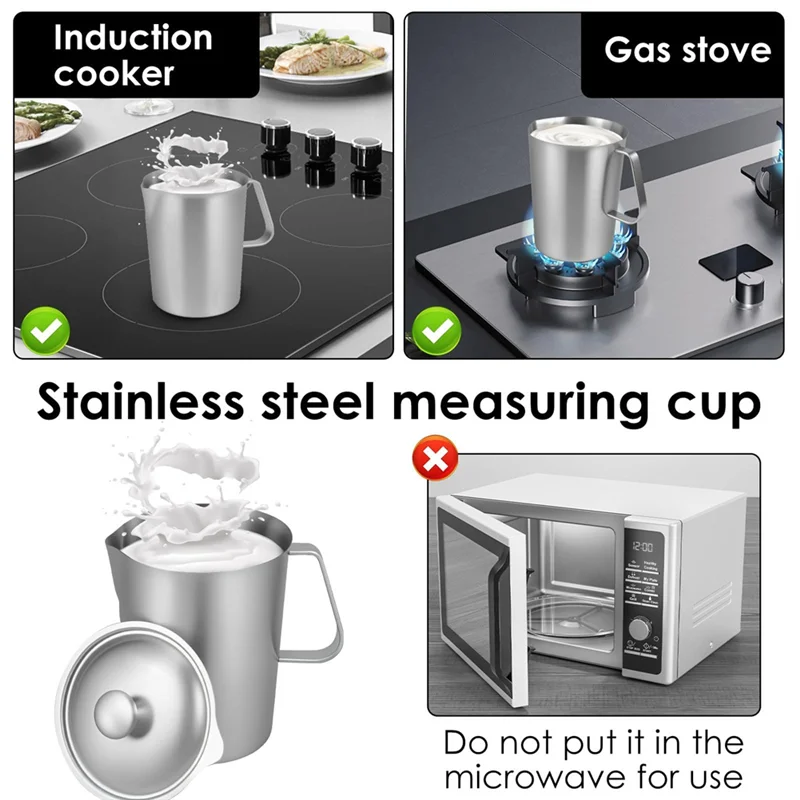 

ABKP-Stainless Steel Measuring Cups Stainless Steel Milk Jug 2L With Lid For Cooking In The Kitchen Latte Coffee Cappuccino
