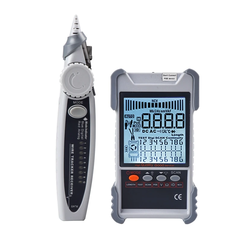 Brand Network Cable Tester LCD Display Analogs Digital Search POE Test Cable Tracing Pairing Length Wiremap Checker Multimeter