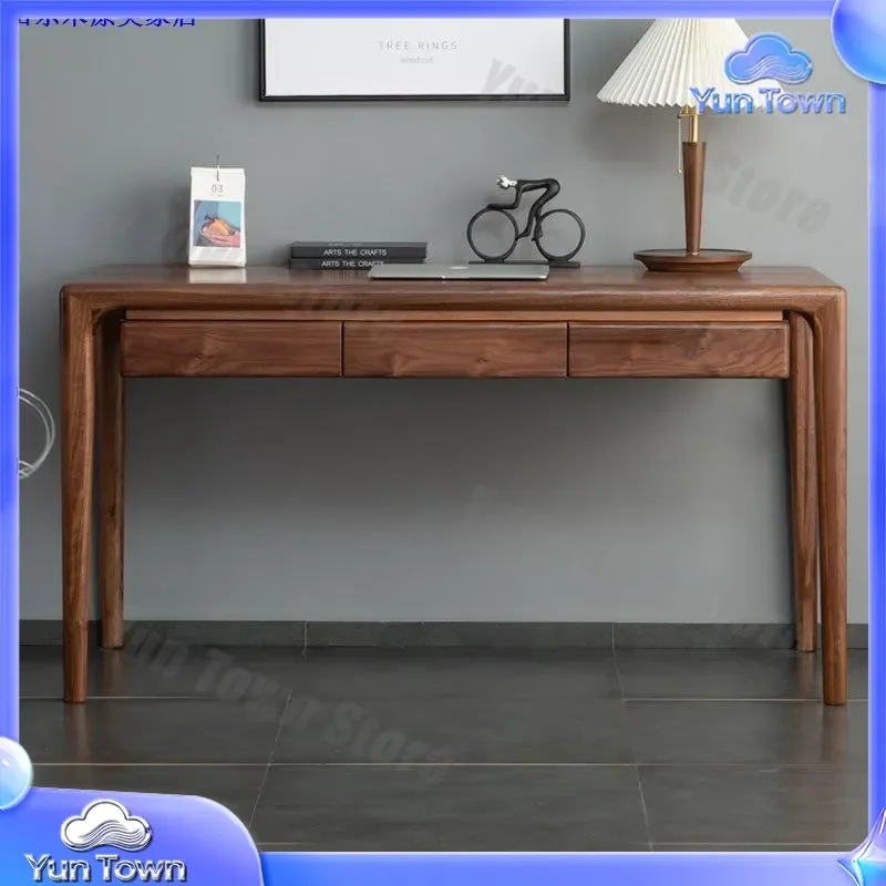 for Nordic all solid wood black walnut desk for modern simple cherry wood writing desk for Japanese log mortise and tenon