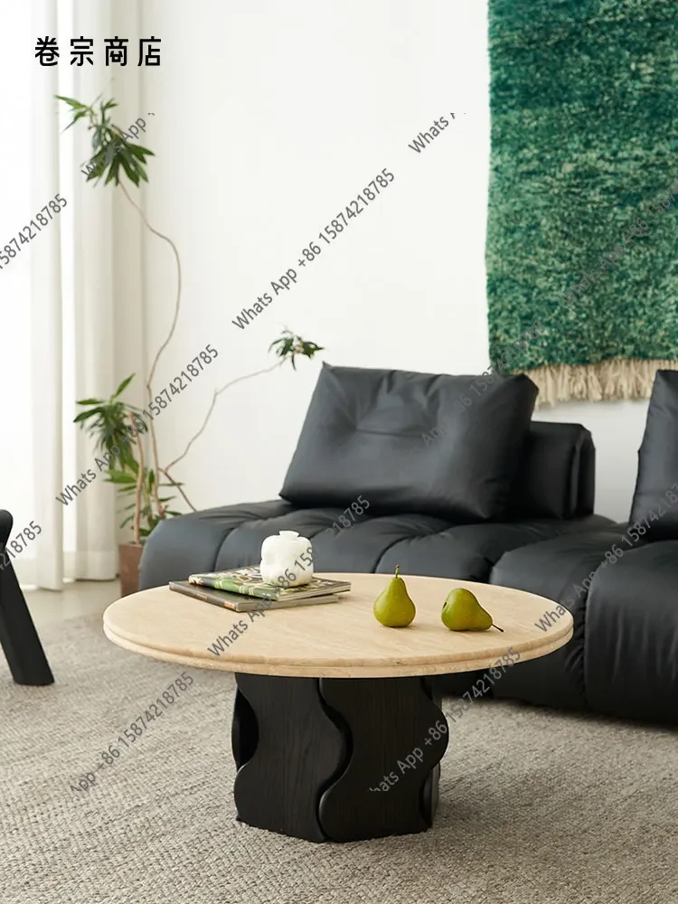 N64 Living room household sparkling round coffee table solid wood design sense round edge table small apartment