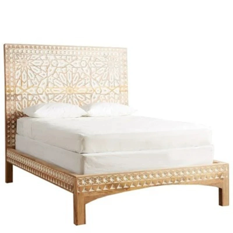 Palace full solid wood carving flower bed South East Asia ethnic retro old log high back princess bed 1.8 meters princess bed